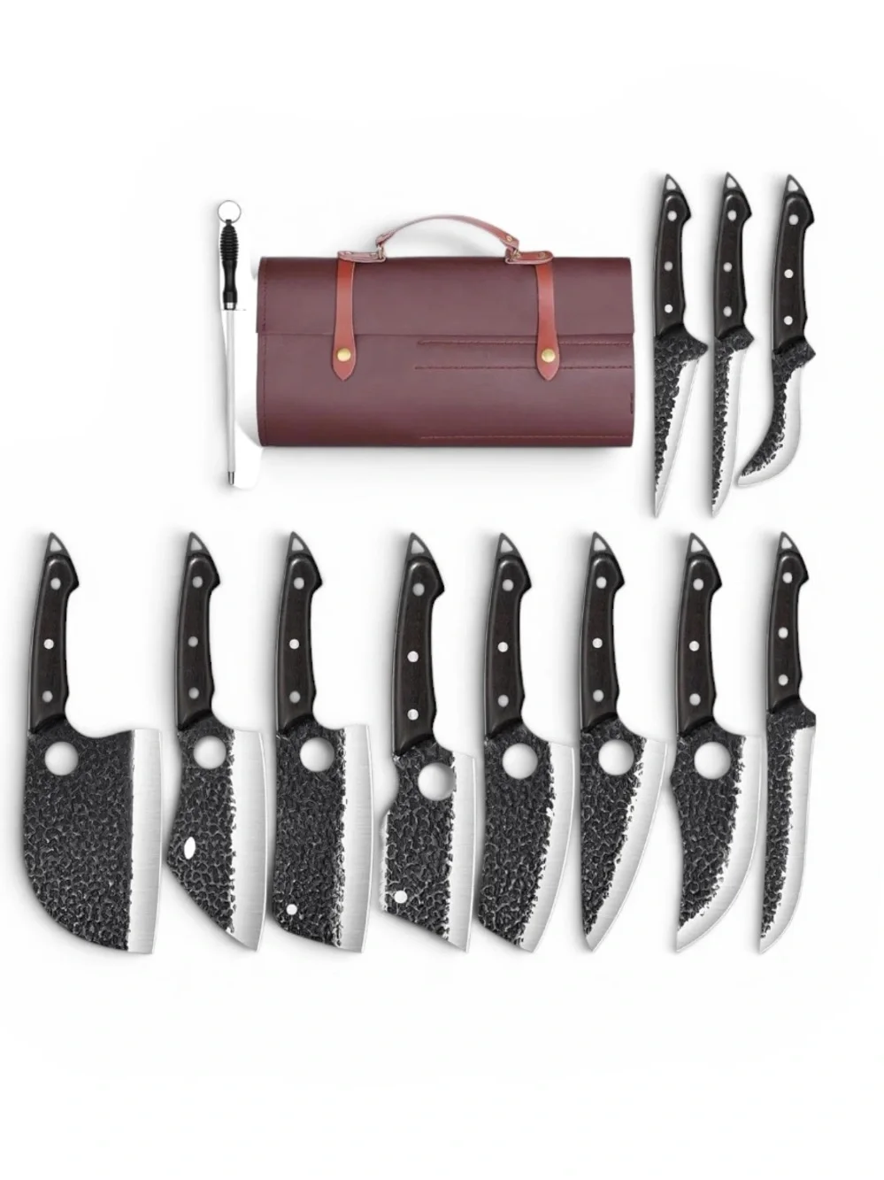 12 pc Hand Forged Serbian Chef Knives with Leather Bag